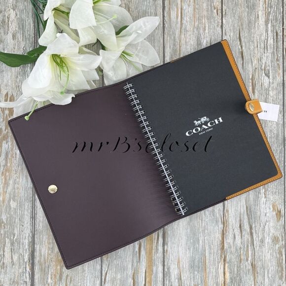 Authentic Coach Floral Print Notebook Leather Walnut Yellow Bag Purse - Picture 3 of 4